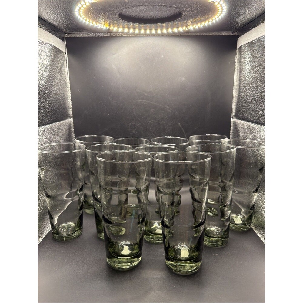 Vintage Libby Ripple Gray Saturn Optic 6.75” Tumbler Glasses MCM Set Of 11